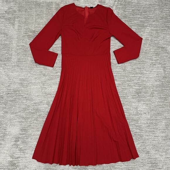 SHEIN Dresses & Skirts - SHEIN Dress Womens Medium 6 Red Pleated Midi V Notch Back Zip Holiday Christmas